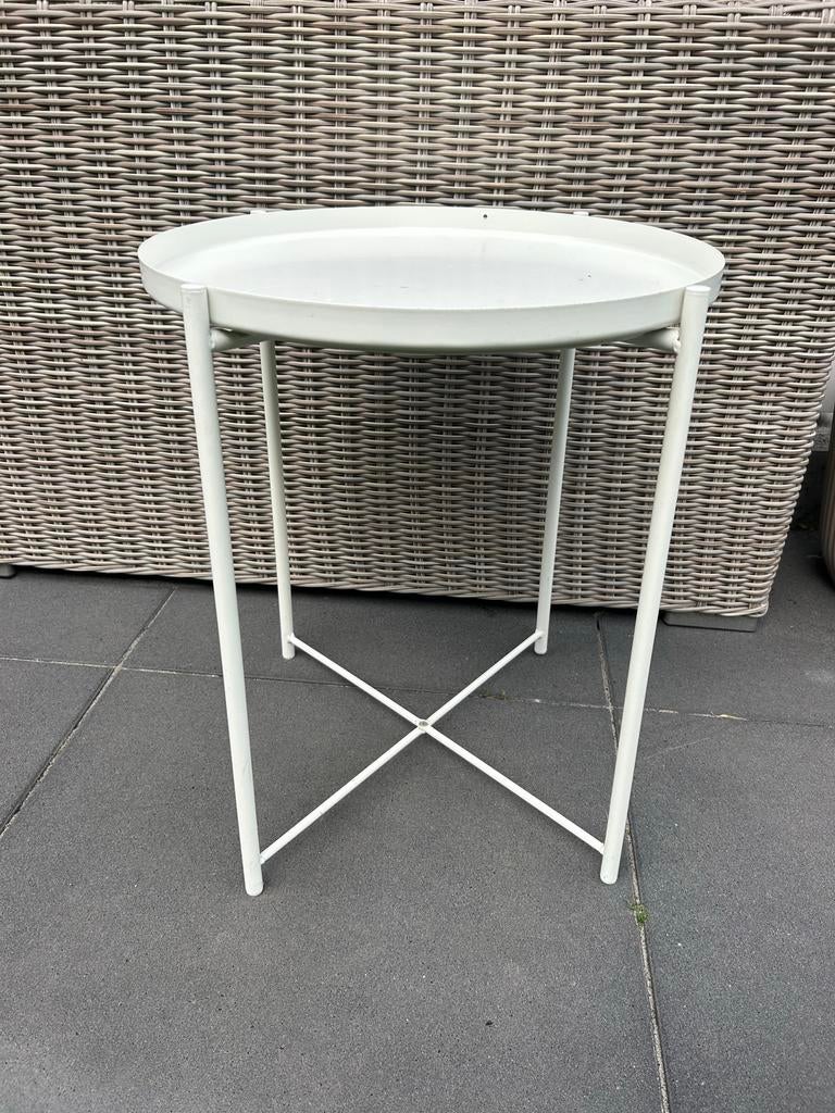 Wit stalen bijzettafel IKEA - Rond, Ø 45 cm, Huis en Inrichting, Tafels | Statafels, Ophalen, Gebruikt