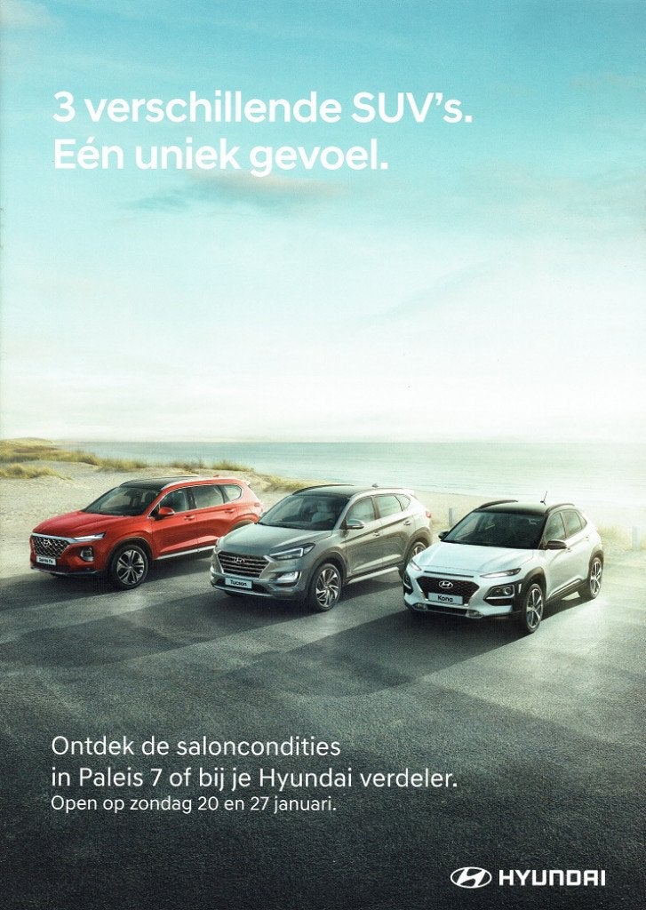 Folder Hyundai modellen (Salon van Brussel - 2019), Verzenden, Zo goed als nieuw, Overige merken
