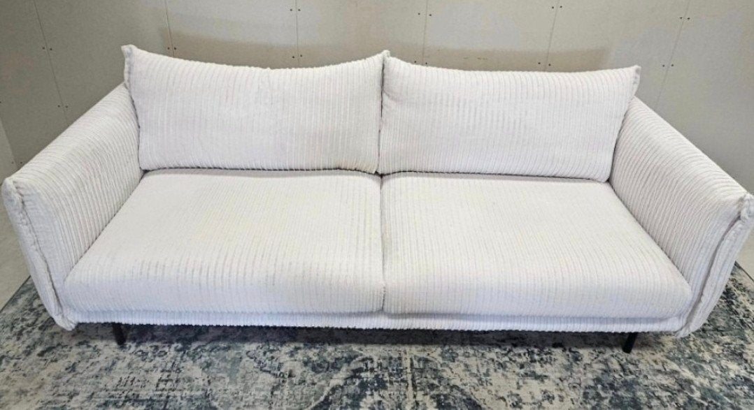 Creme Ribstof 3-zitsbank, Ribben FonQ, ZGAN, bezorgen kan, Ophalen, 125 cm of meer, 125 cm of meer, Zo goed als nieuw
