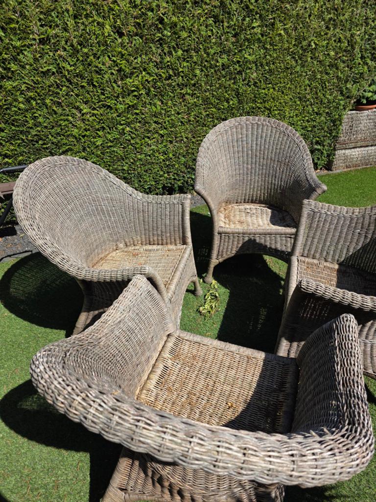 Set van 4 Wicker Tuinstoelen - Gebruikt, Ophalen, Gebruikt, Wicker