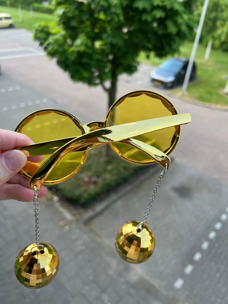 Gouden Feest Bril met Discoballen - Carnaval & Party NIEUW, Carnaval, Nieuw, Overige maten, Ophalen of Verzenden