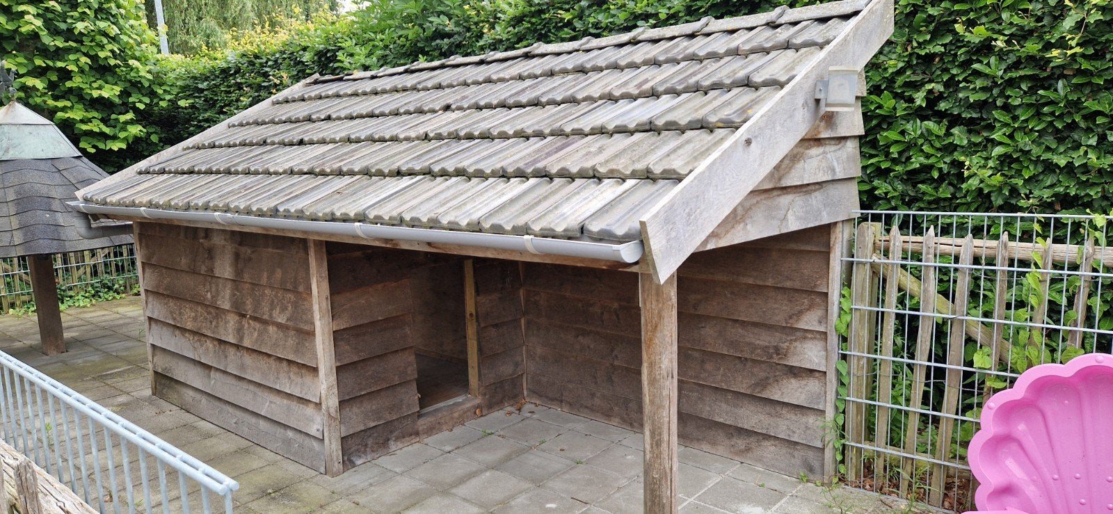 Houten hondenhok, tuinhuisje met overkapping, Ophalen, Gebruikt, 100 cm of meer