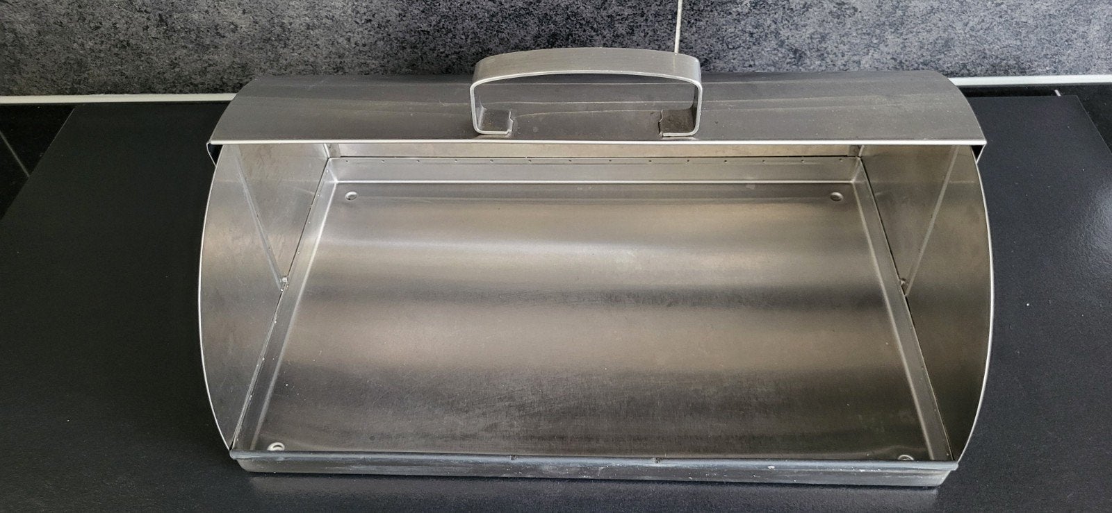RVS Broodtrommel met handvat, Gebruikt, Zilver, Ophalen of Verzenden, Metaal