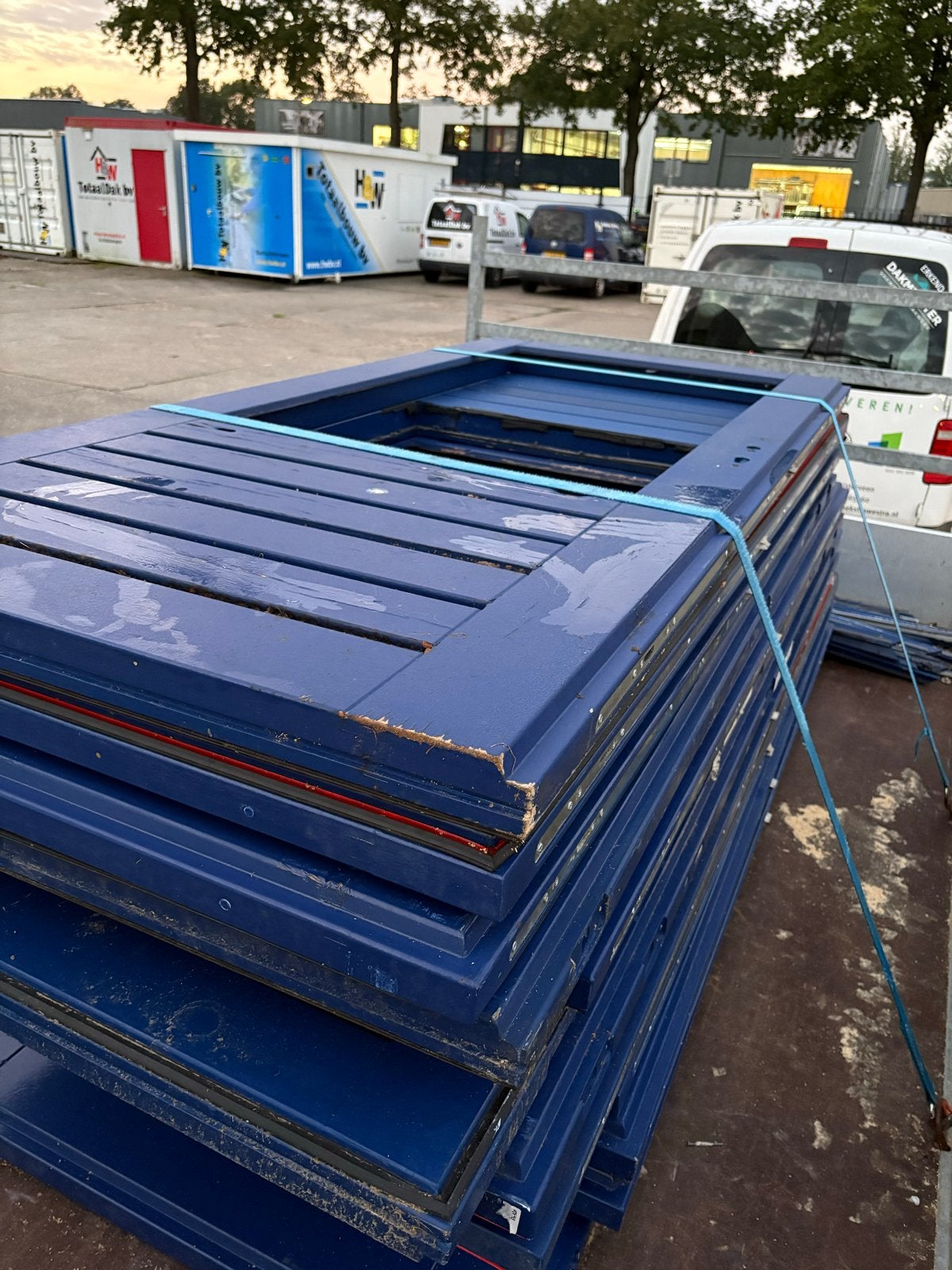 12x Weekamp stapeldorpeldeur 88,5 cm blauw 3-puntssluiting, Ophalen, Gebruikt, 80 tot 100 cm, Binnendeur