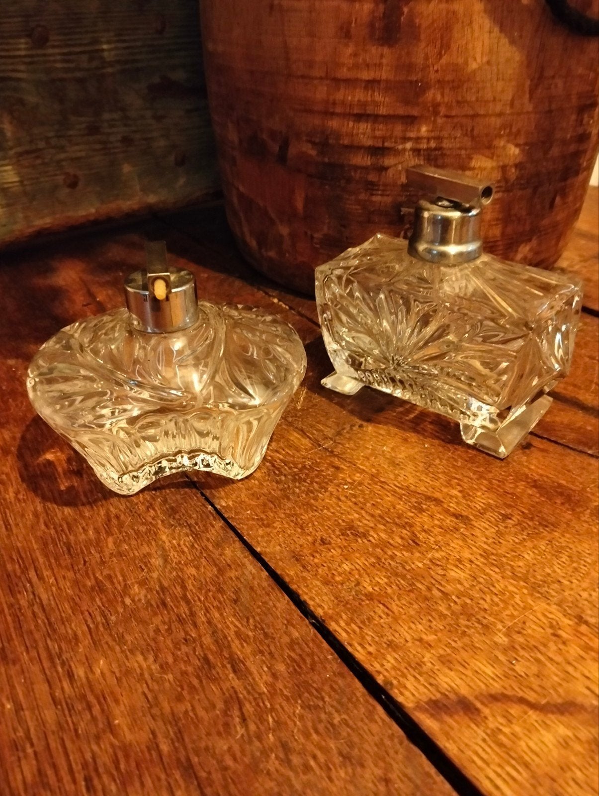2 stuks Kristallen parfum flesjes leeg Brocante antiek oud, Ophalen of Verzenden