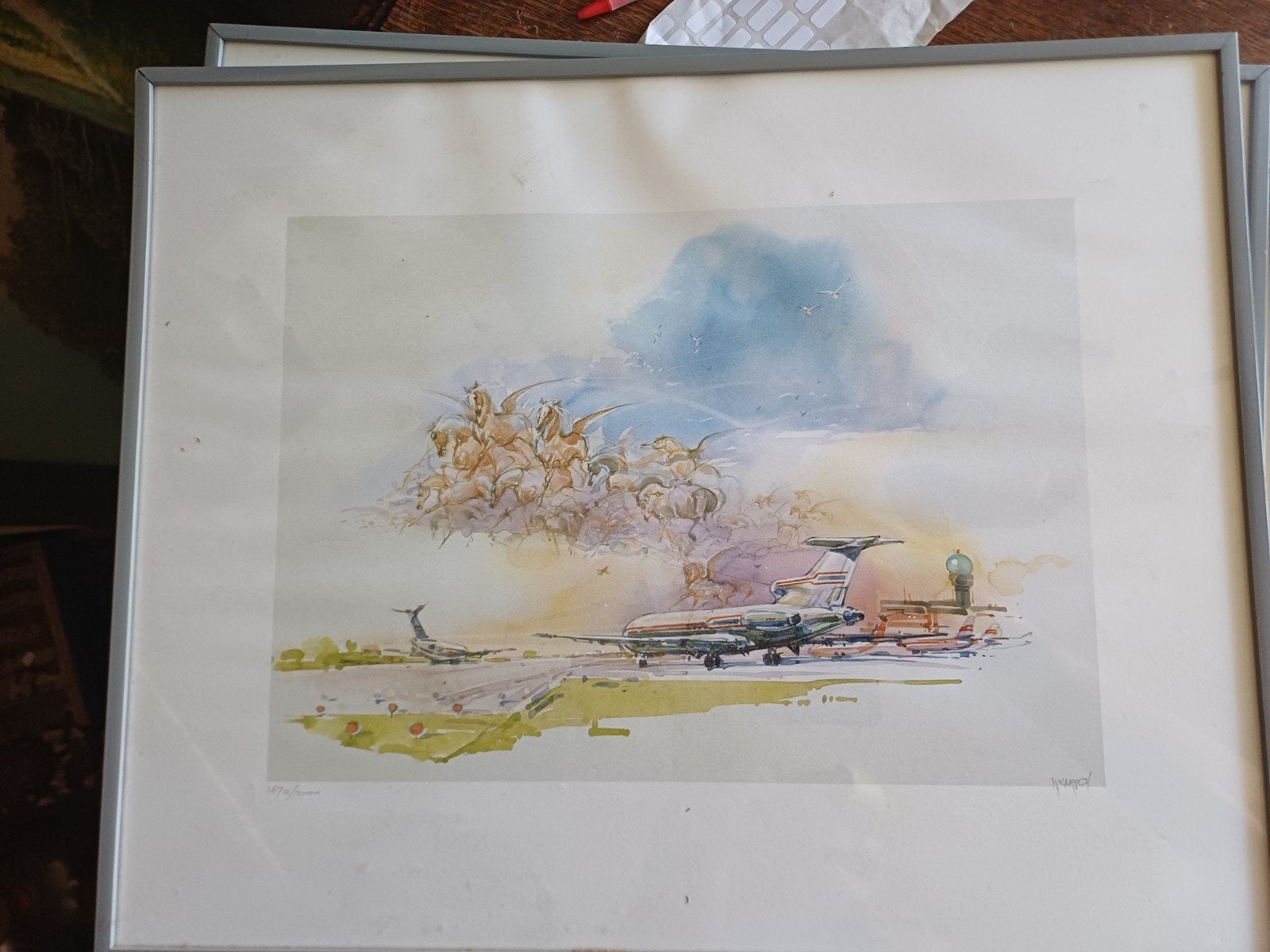 3x Aquarel Vliegtuig Kunstwerken van Nenad Karpov, Antiek en Kunst, Ophalen of Verzenden