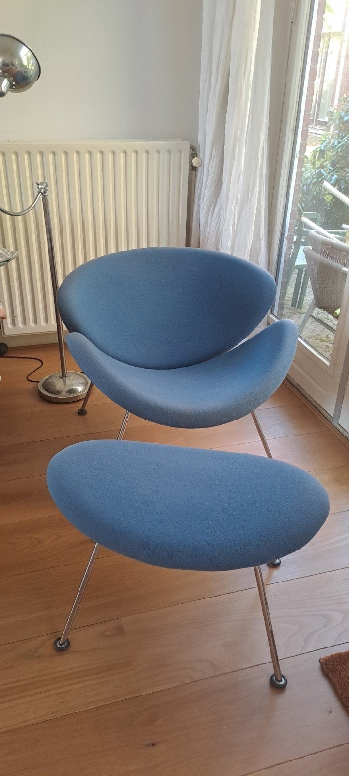 Artifort Orange Slice fauteuil met poef - Pierre Paulin, Gebruikt, Blauw, Stof, Eén