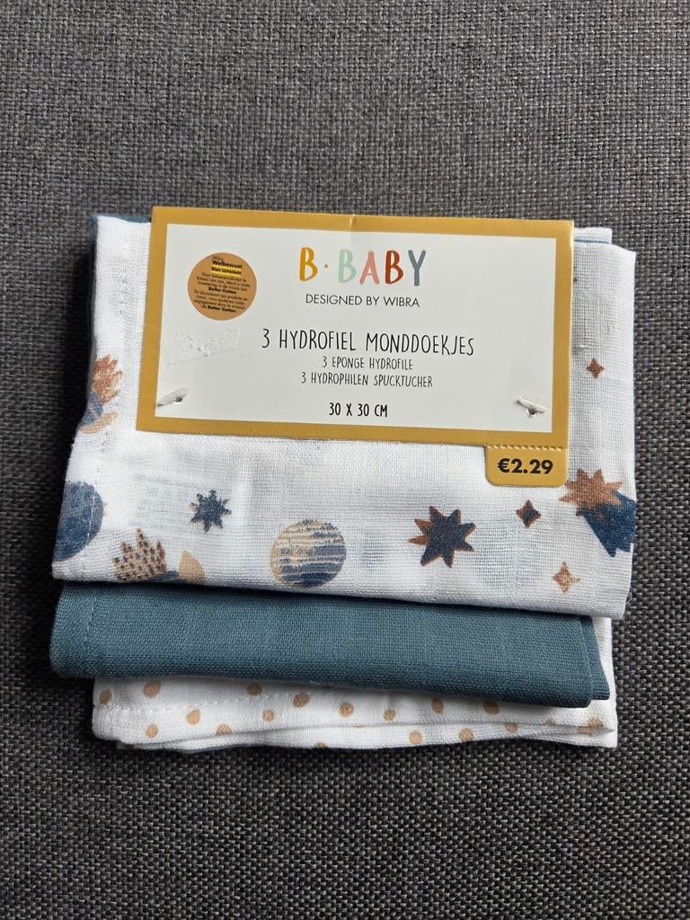 B.BABY Hydrofiele Monddoekjes - 3 stuks - blauw, Kinderen en Baby's, Kinderspulletjes, Ophalen of Verzenden, Nieuw