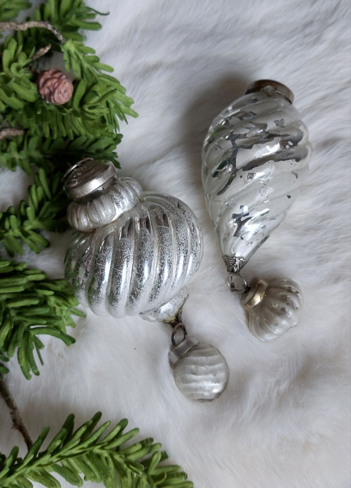 Glasbal creme zilver 2 stuks Heksenbal kerstbal christmas, Diversen, Ophalen of Verzenden, Nieuw