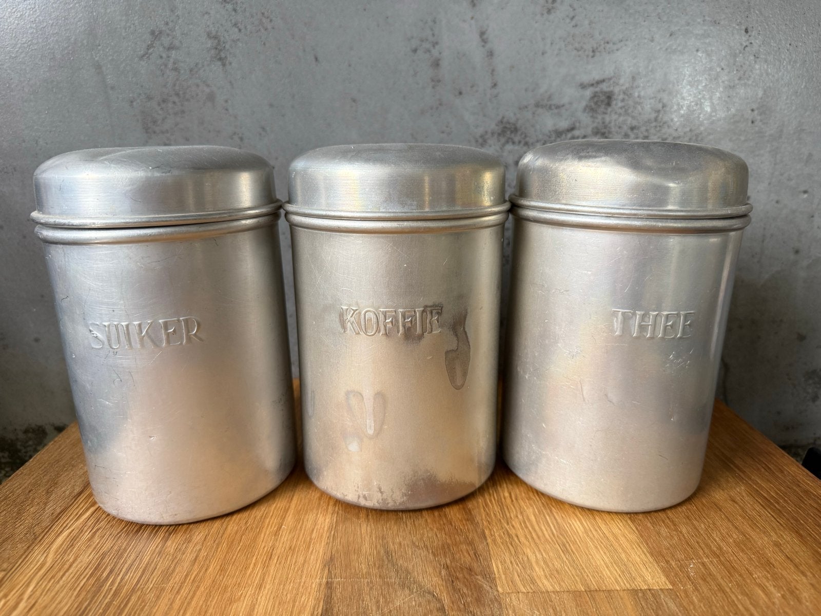 Vintage aluminium voorraadpotten (suiker, koffie, thee), Antiek en Kunst, Ophalen of Verzenden
