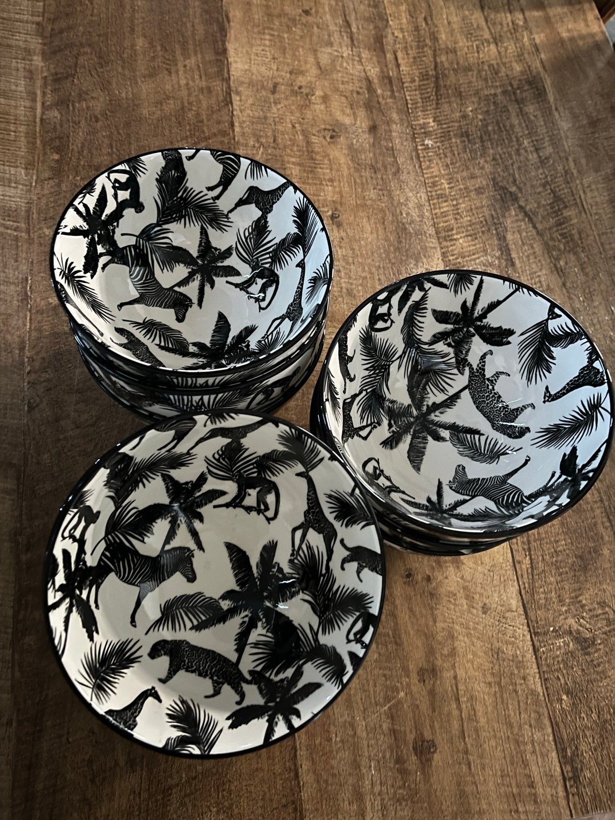 Jungle Loft kommen set (9stuks) - zwart/wit met dierenprin, Ophalen, Gebruikt, Overige merken, Keramiek