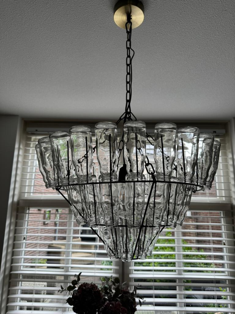 Hanglamp met kleine flesjes, Huis en Inrichting, Lampen | Hanglampen, Ophalen, Gebruikt, Glas