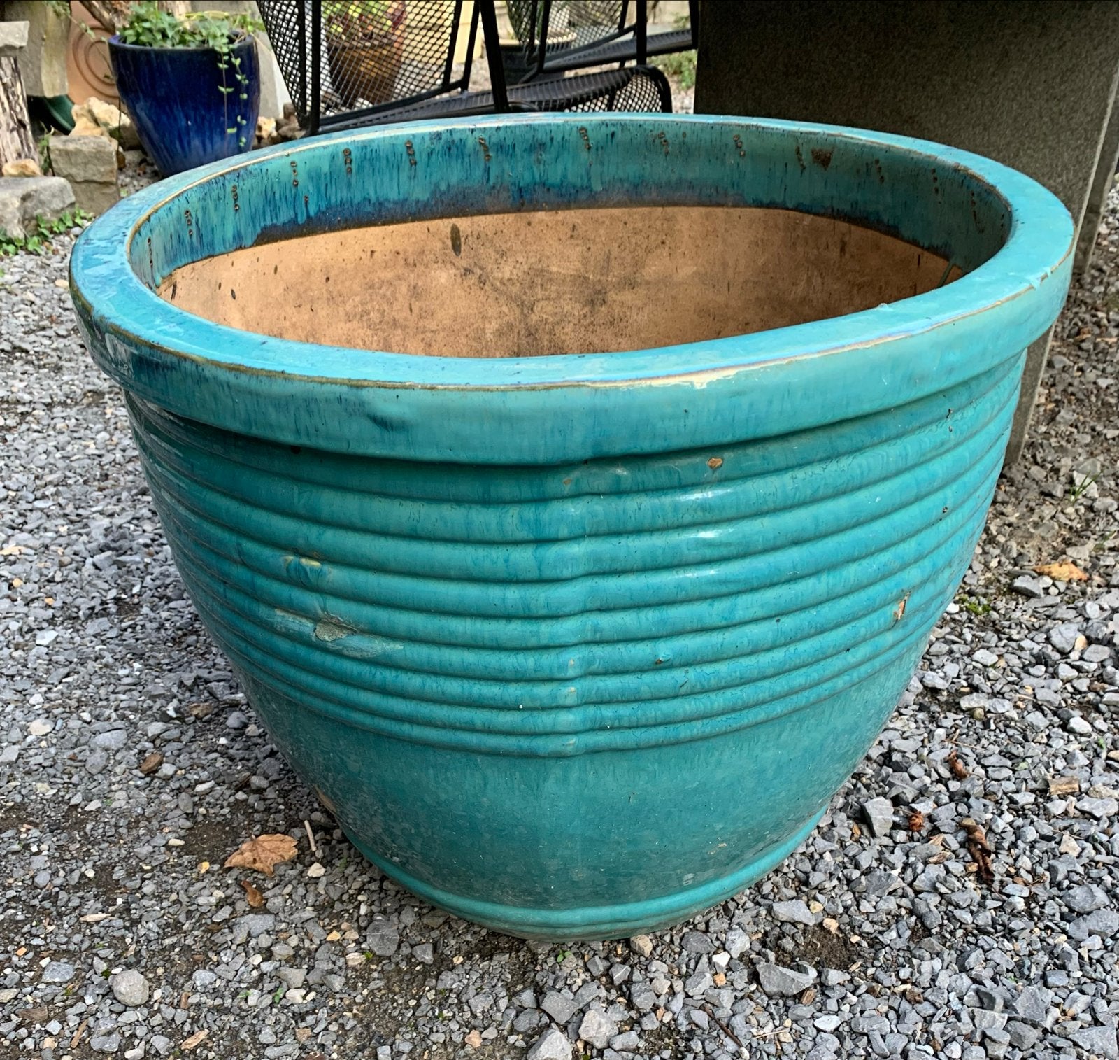 Grote groene geglazuurde bloempot uit Spanje, Ophalen, 40 cm of meer, Rond, Zo goed als nieuw