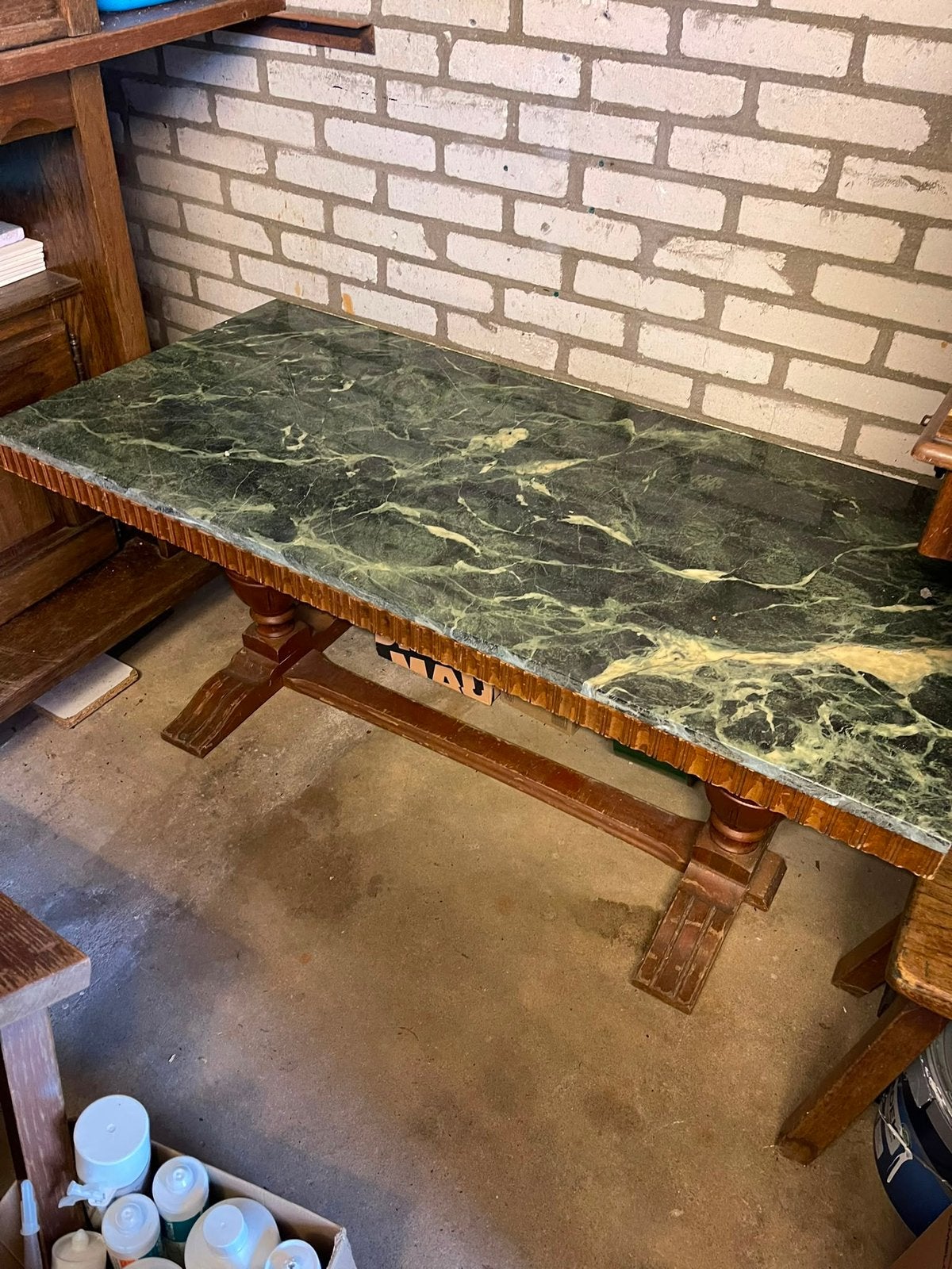 Salontafel groen marmer blad vintage antiek, Ophalen, Gebruikt, 100 tot 150 cm, 50 tot 100 cm