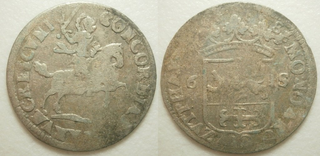 Twee varianten Zutphen Rijderschelling 1688, Vóór koninkrijk, Zilver, 25 cent, Ophalen of Verzenden