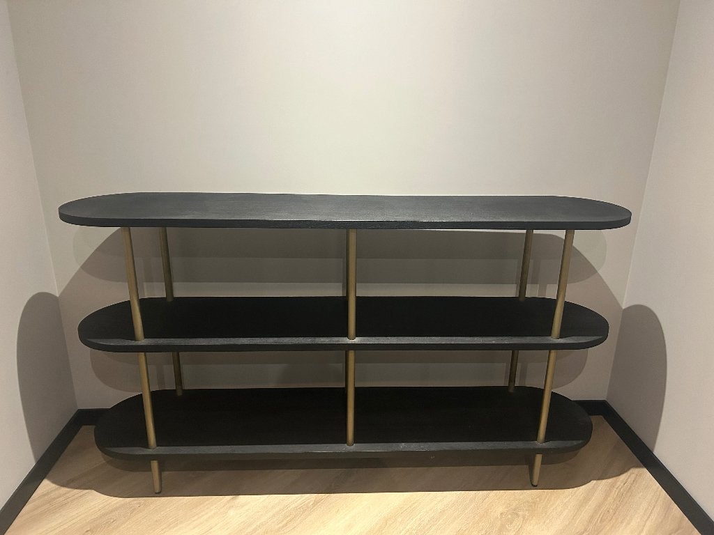 Loods 5 Sidetable / Open Kast – Zwart met Goud (180 cm), Ophalen, Met plank(en), 150 tot 200 cm, Zo goed als nieuw