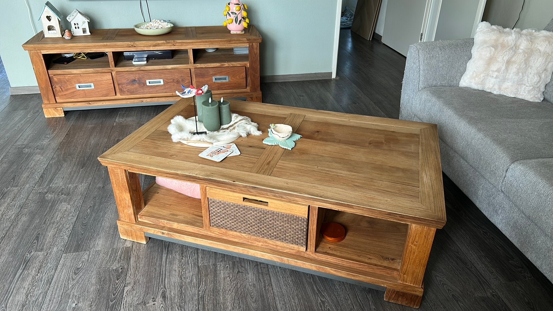 Salontafel en TV meubel dressoir Teak hout, Huis en Inrichting, Tafels | Salontafels, Ophalen, Teakhout, Rechthoekig, Landelijk