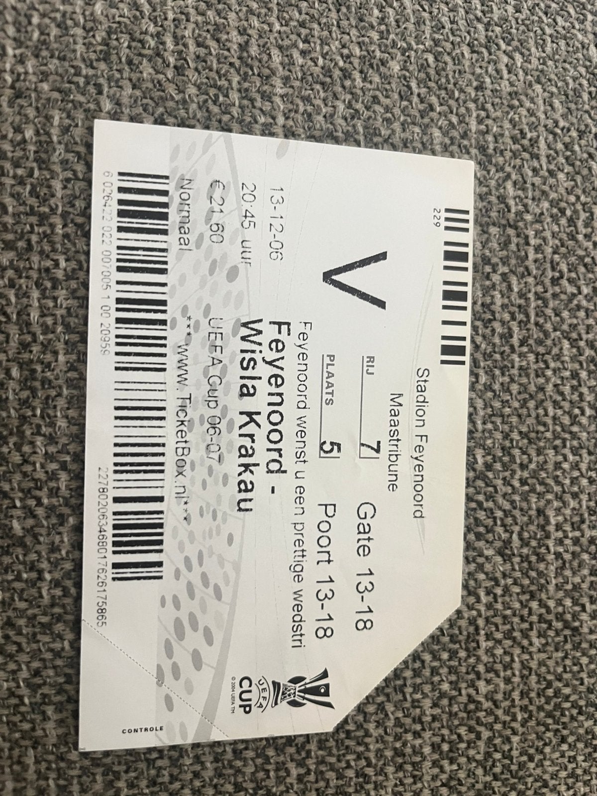 TICKET FEYENOORD-WISLA KRAKAU UEFA CUP 06-07, Verzamelen, Ophalen of Verzenden, Zo goed als nieuw, Feyenoord, Overige typen