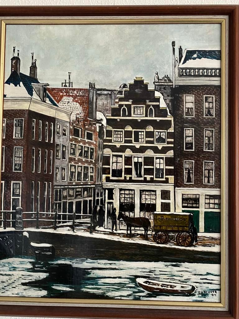 Schilderij olieverf Amsterdams stadsgezicht, Ophalen of Verzenden