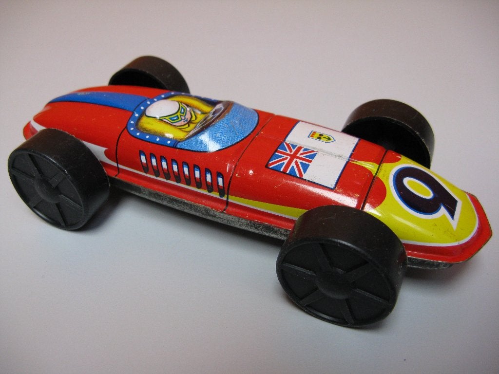 retro vintage blikken raceauto met plastic wielen, Antiek en Kunst, Verzenden