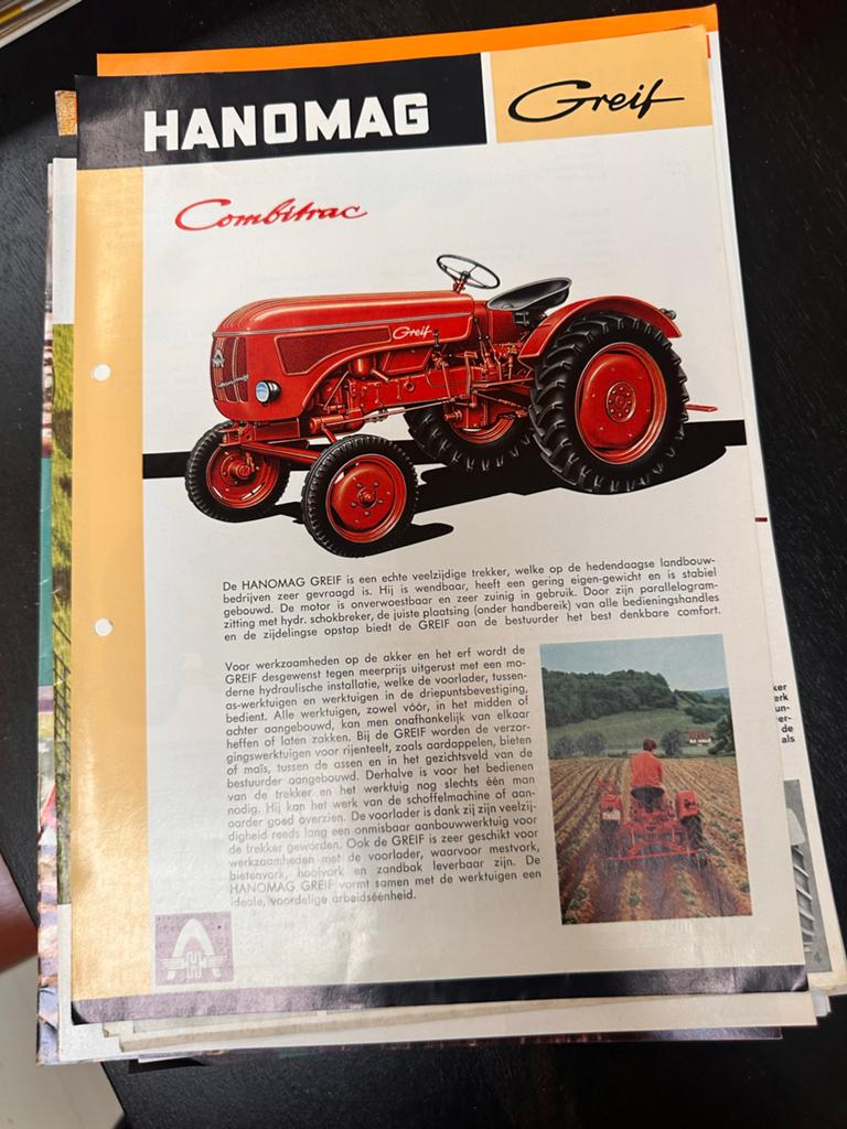 Oude folder Hanomag Greif Combitrac tractor jaren '60, Ophalen of Verzenden, Zo goed als nieuw, Overige typen