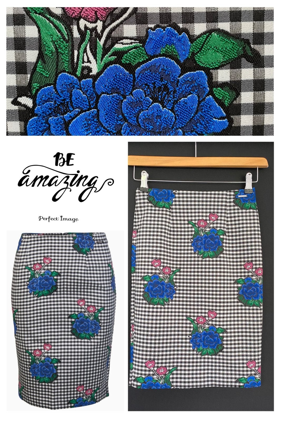 GUESS 50s kokerrok BB ruitje bloemmotief-XS nieuwstaat, Kleding | Dames, Zwart, Ophalen of Verzenden, Zo goed als nieuw, Maat 34 (XS) of kleiner