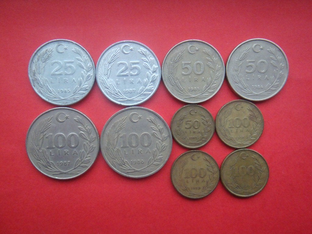 Turkije setje munten 25, 50 en 100 Lira 1985 / 1990., Verzenden, Zuid-Azië, Setje