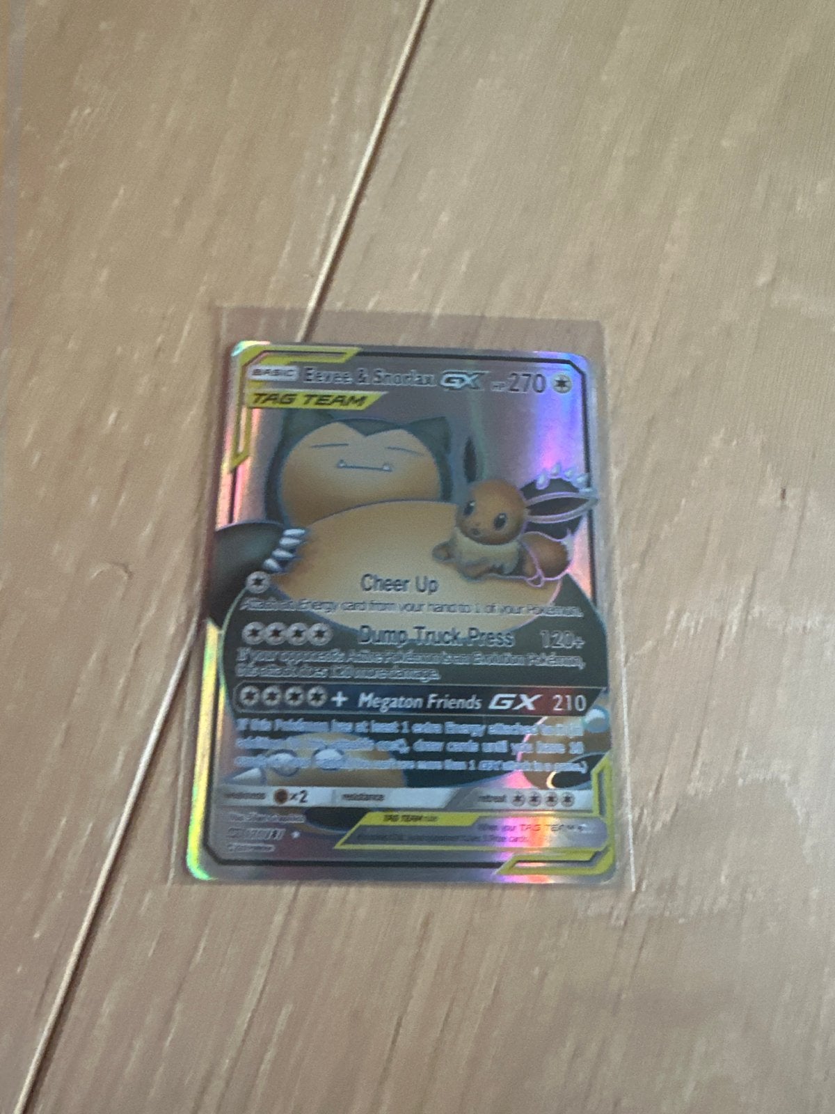 Pokémon Kaart: Eevee & Snorlax GX TAG TEAM, Hobby en Vrije tijd, Ophalen of Verzenden, Zo goed als nieuw, Losse kaart, Foil