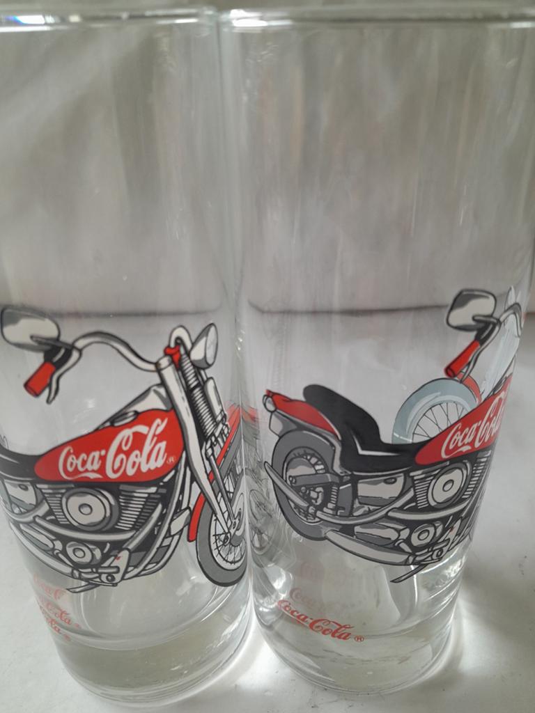 Coca-Cola Glazen met Motor Opdruk - Set van 2, Ophalen of Verzenden, Zo goed als nieuw, Gebruiksvoorwerp
