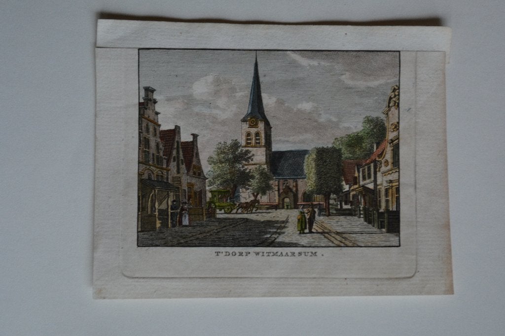 WITMARSUM `t DORP Gekleurde Kopergravure 1790 Bulthuis GS4, Stadsgezicht, Ophalen of Verzenden, Gravure, 7 cm