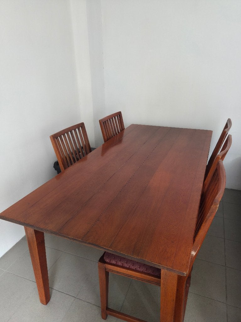 GRATIS OPHALEN Kersen houten eettafel met 6 stoelen, Ophalen, Gebruikt, Bruin, Vintage
