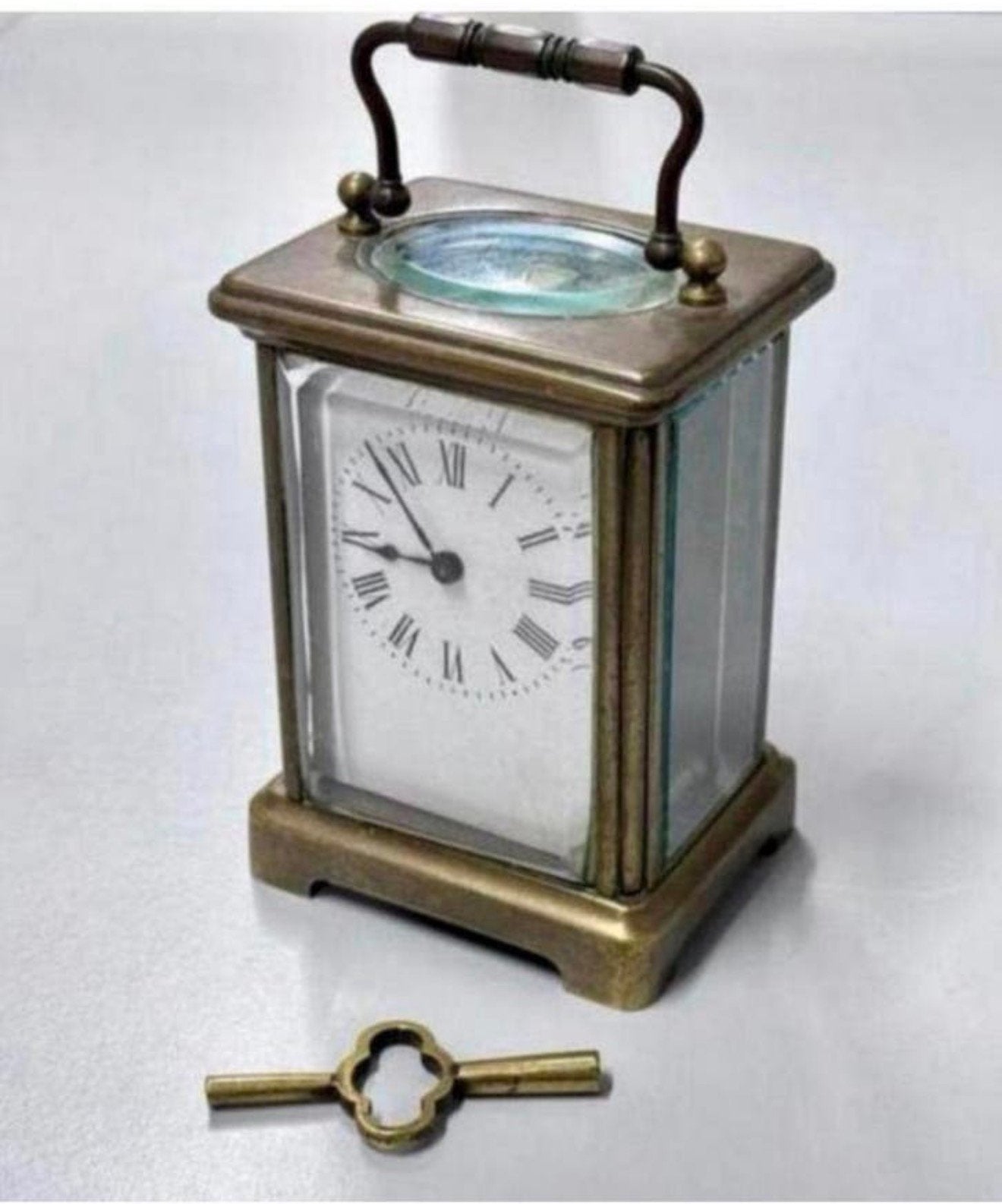 Antiek Antieke klok Victorian Clock 1880 Brass Carriage old, Ophalen of Verzenden