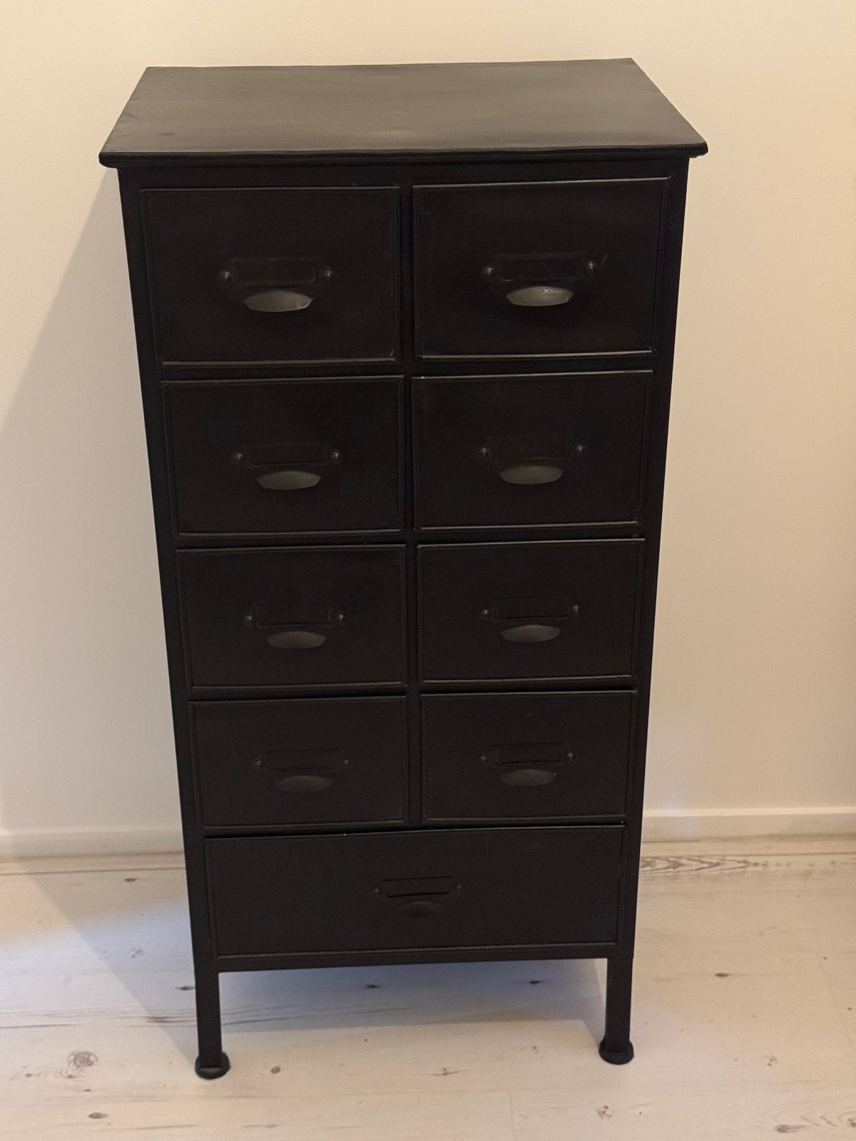 Zwarte metalen apothekers ladekast - 46x36x94 cm, Ophalen, Minder dan 50 cm, 5 laden of meer, Zo goed als nieuw
