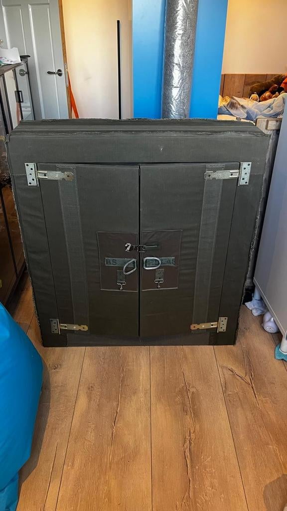 Stoere ondiepe kast - hout bekleed met donkergroen canvas, Ophalen, Gebruikt