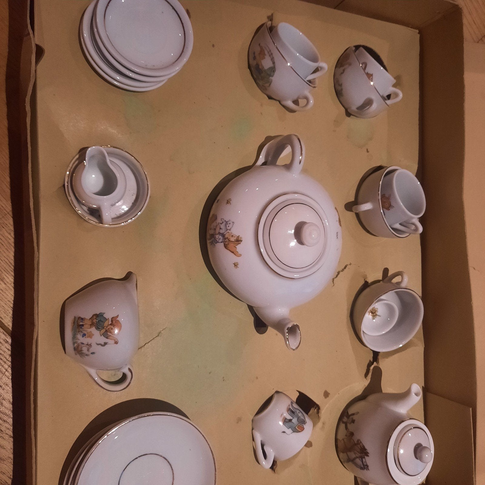 Antiek porselein kinderservies, compleet in originele doos, Ophalen