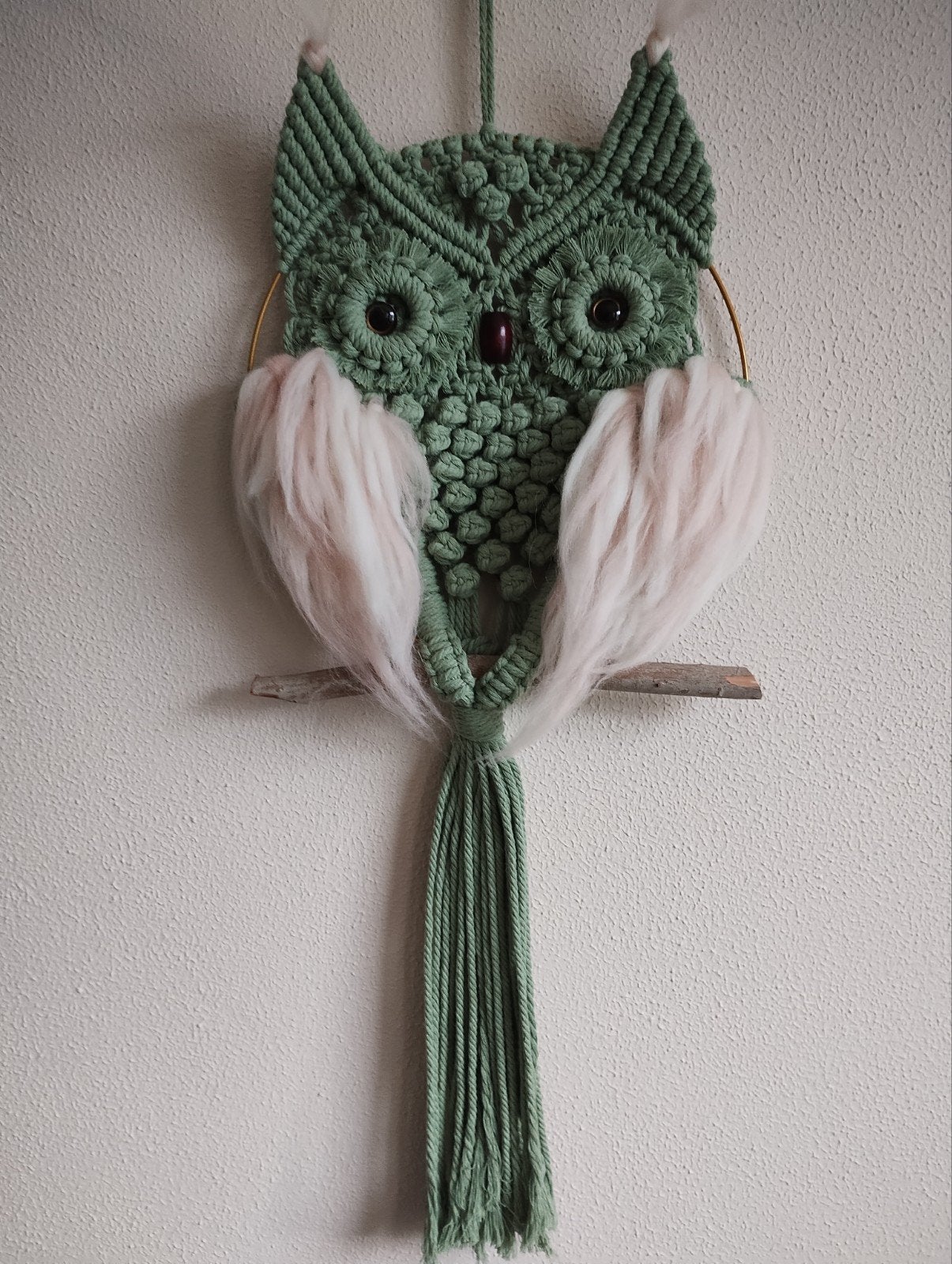 Handgemaakte macramé uil wanddecoratie. Sisters Forever., Groen, Boho, Nieuw, Ophalen of Verzenden