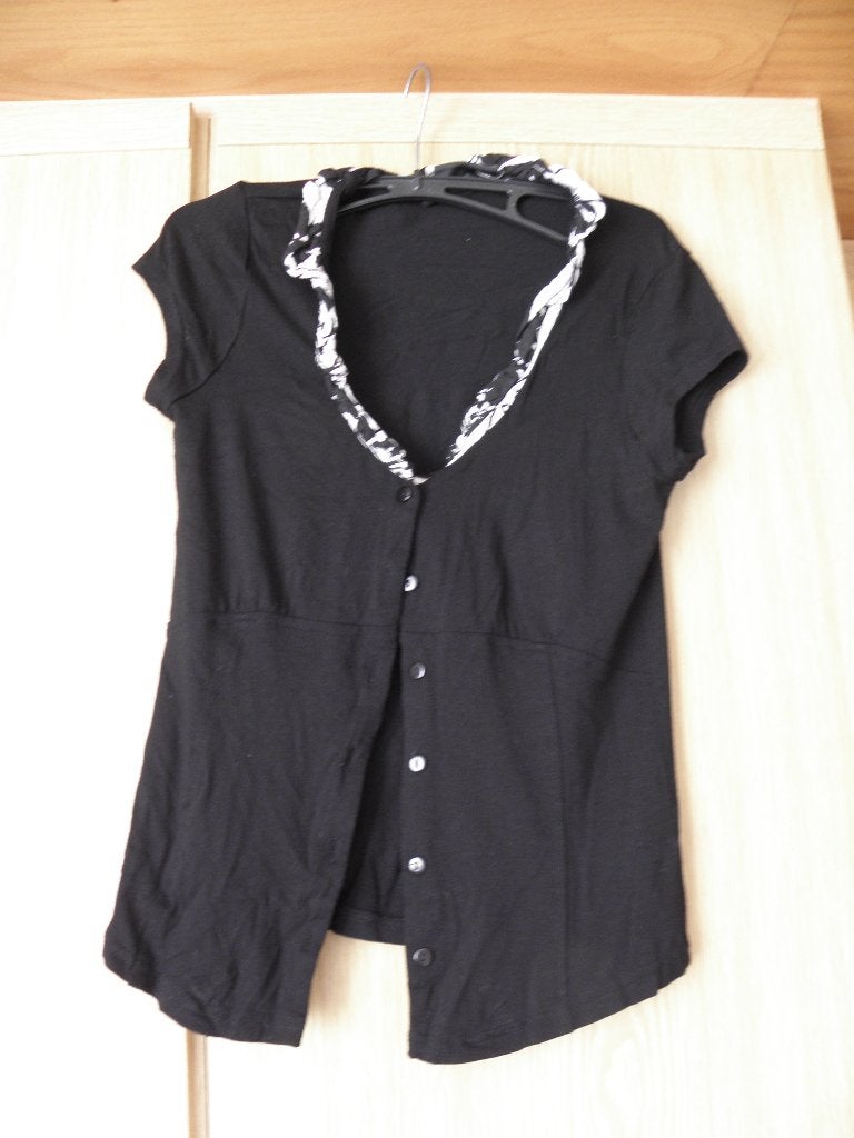 Zwart viscose kerst stretch shirt PROMISS mt 36 S prima, Promiss, Zwart, Ophalen of Verzenden, Korte mouw
