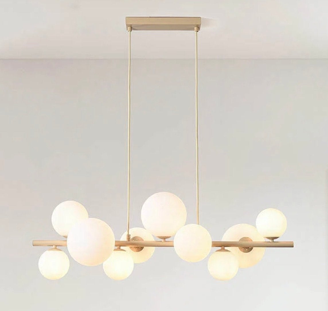 Moderne Hanglamp met Melkglas Bollen - beige, Huis en Inrichting, Lampen | Hanglampen, Ophalen of Verzenden, Nieuw, Glas, Overige fittingen