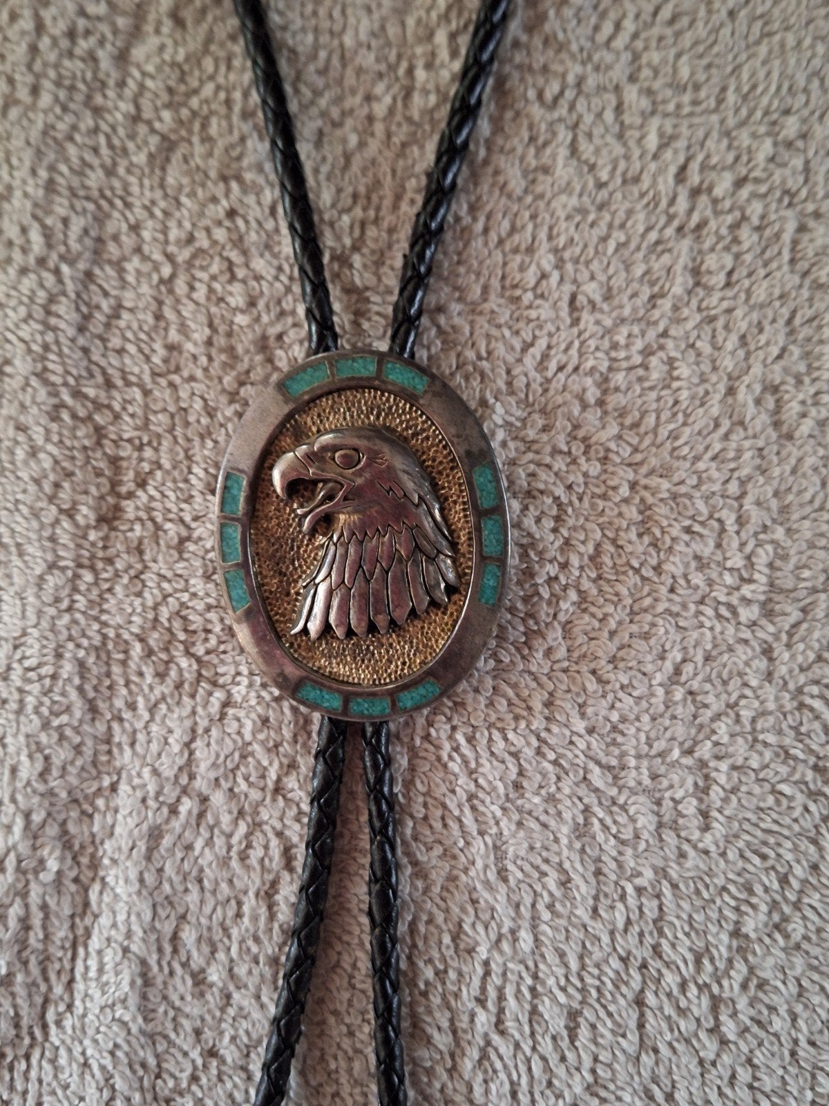 Vintage Bolo Tie met Adelaar en Turkoois Inleg, Ophalen of Verzenden, Gebruikt