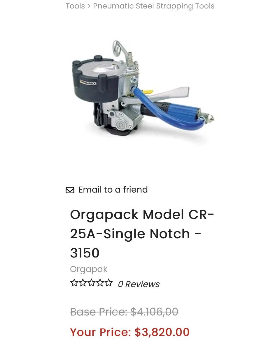 Orgapack Model CR-25A-Single Notch - 3150 Pneumatisch Staal, Ophalen