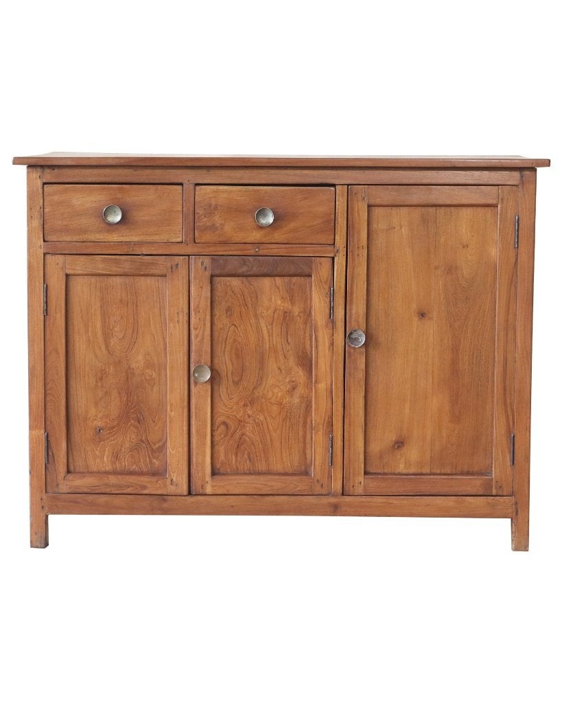 Antieke teakhouten dressoir met laden en paneeldeuren, Ophalen of Verzenden, Zo goed als nieuw, Hout