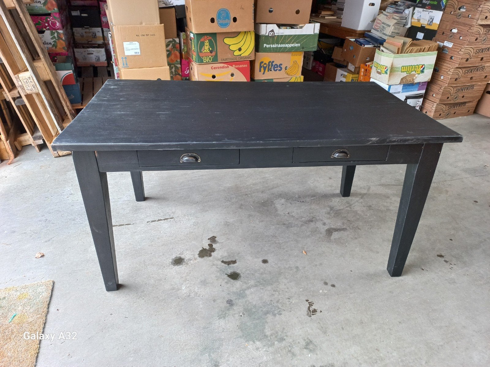 Stevige Zwarte Eettafel met 2 Lades, Ophalen, Gebruikt, 50 tot 100 cm, 150 tot 200 cm