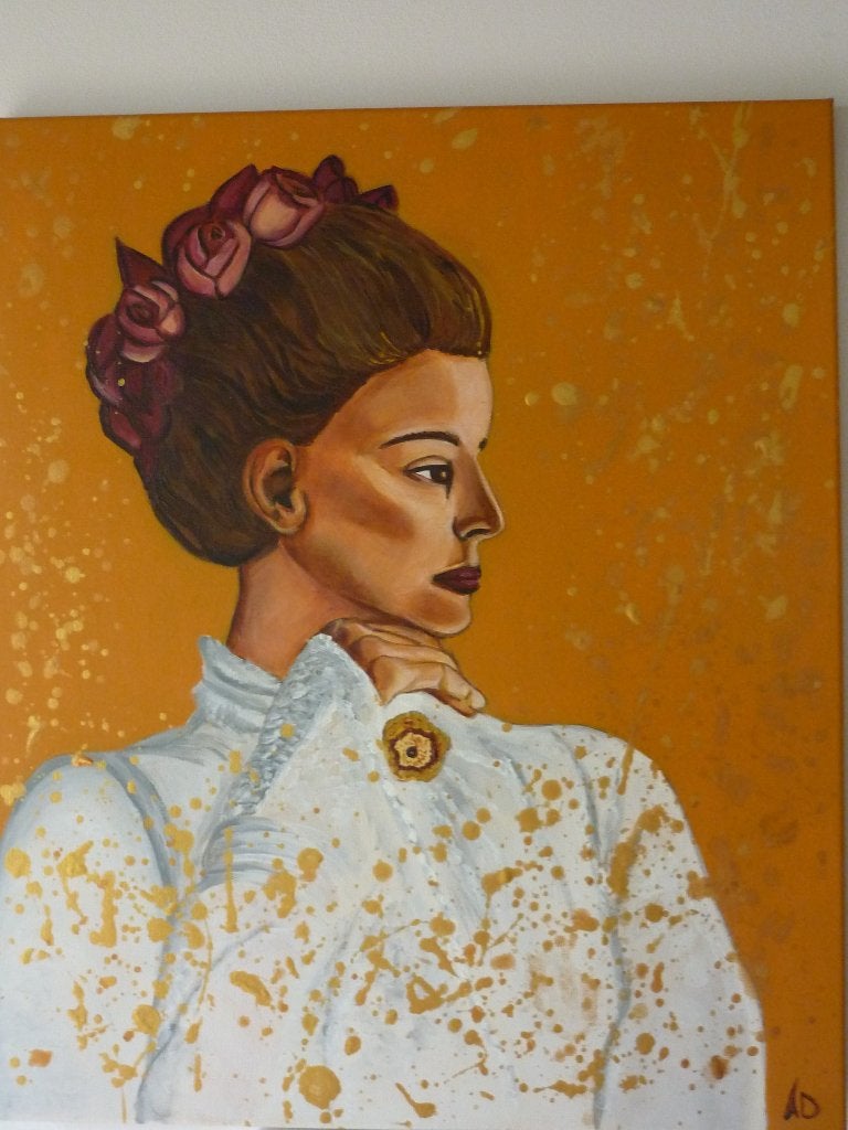Portret dame, Antiek en Kunst, Acrylverf, Doek, Portret of Personen, Realistisch