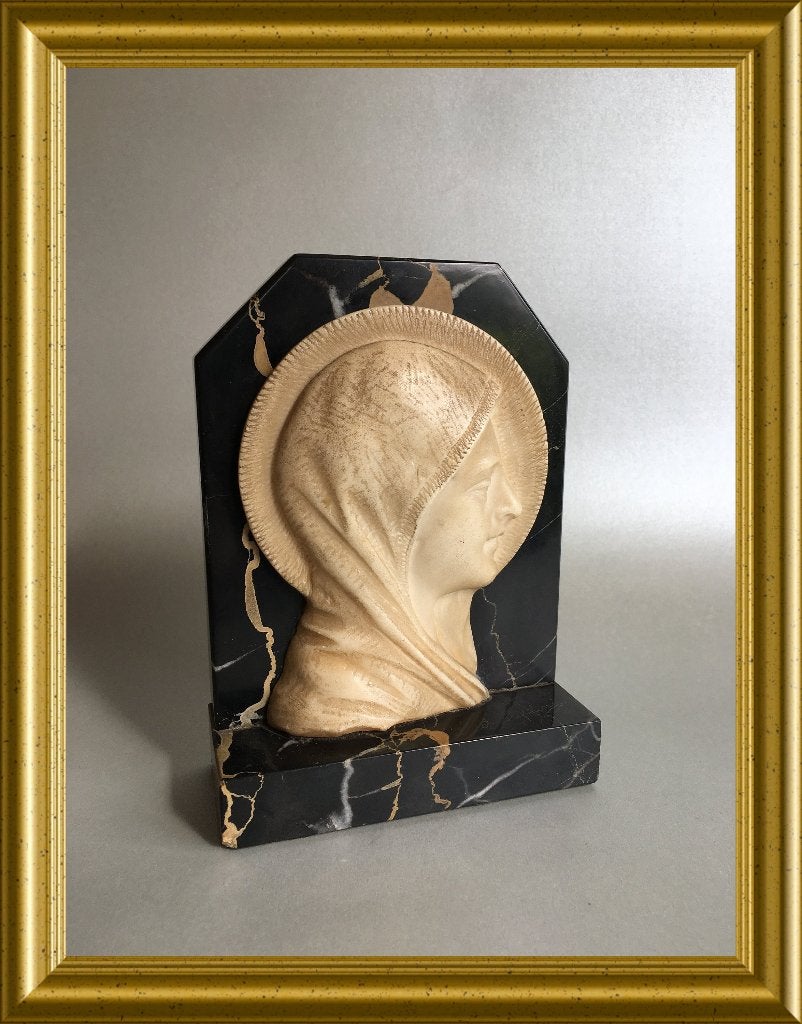 Mooie art deco madonna op marmer, gesigneerd: A. Trefoloni, Ophalen of Verzenden