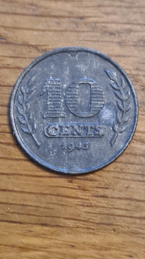 Nederland - 10 Cent 1943, Verzenden, Koningin Wilhelmina, 10 cent, Losse munt