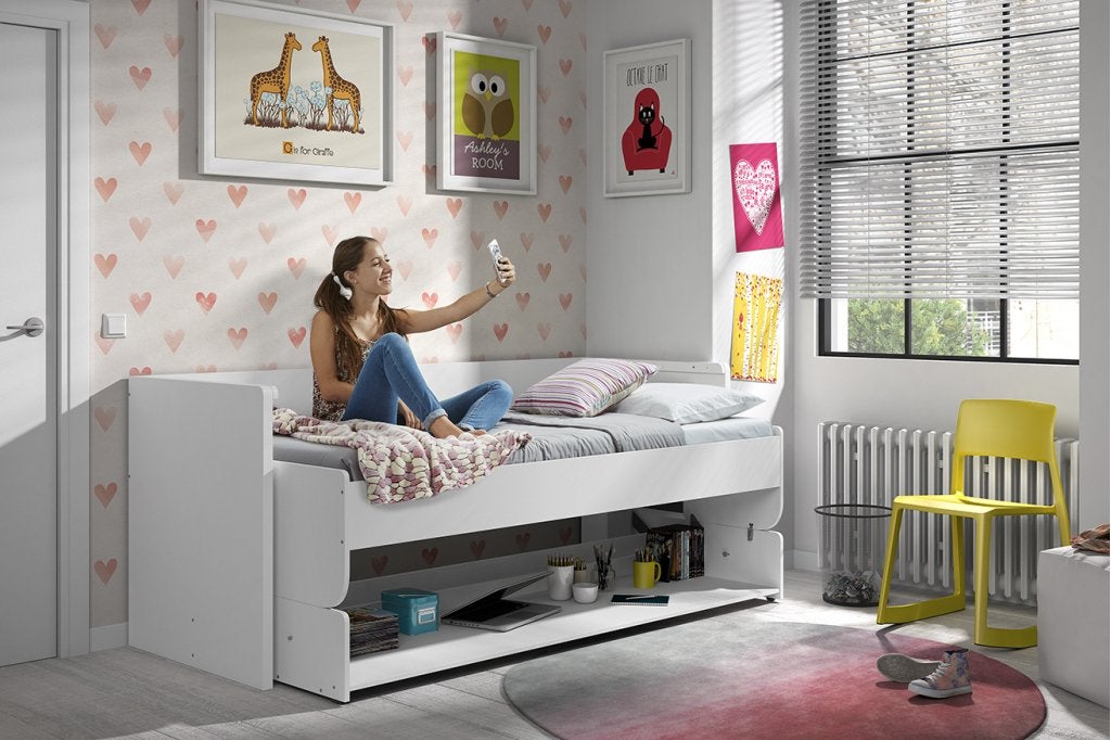 Denver kajuitbed (met bureau) - 90x200 - Wit, Niet ingevuld, Niet ingevuld, Niet ingevuld