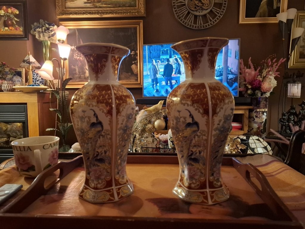 Vintage Alcobaça pauw vazen – Portugal – 27,5 cm (set), Ophalen