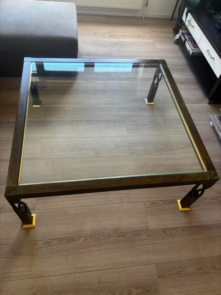 Salon tafel Peter Ghyczy met kleine beschadiging in glas, Ophalen, 50 tot 100 cm, Vierkant, 50 tot 100 cm