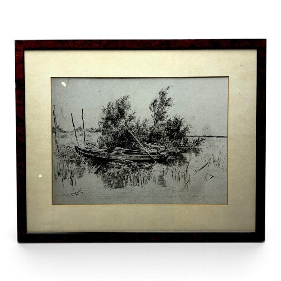 Ids Wiersma (1878-1956) - Aangemeerde visserspramen en, Ophalen of Verzenden, Reproductie, Gesigneerd