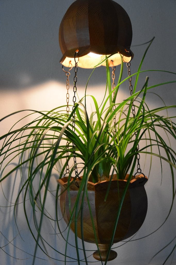 Vintage Hanglamp met Hangpot  (Scandinavisch), Ophalen, Gebruikt, Hout, Vintage